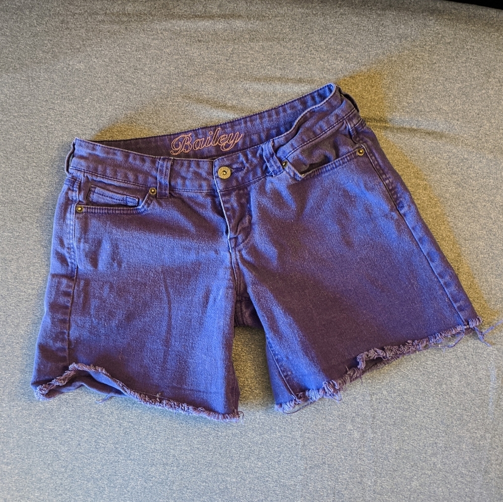 Purple denim shorts